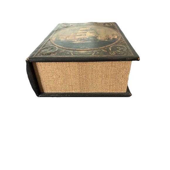 Book Display Ship Hollow Secret Compartment Trinket Box Hide Valuables Nautical - Picture 4 of 11